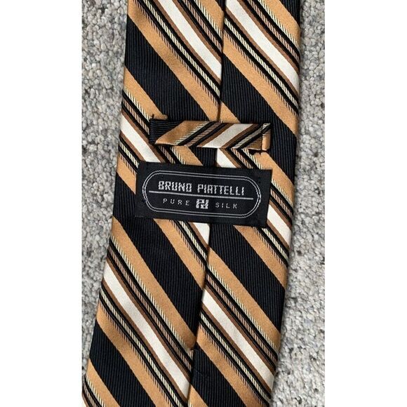 Bruno Piatelli 100% Silk Tie Stripes Gold‎ Black 3.5 Inches Wide Suit Blazer - Picture 2 of 3